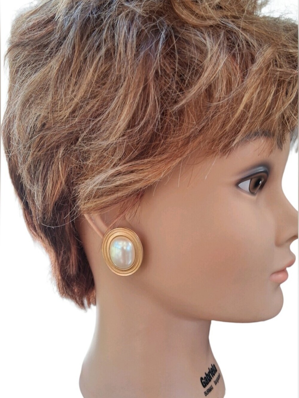 Vintage Monet Gold Tone Faux Pearl Oval Cabochon Stud Earrings